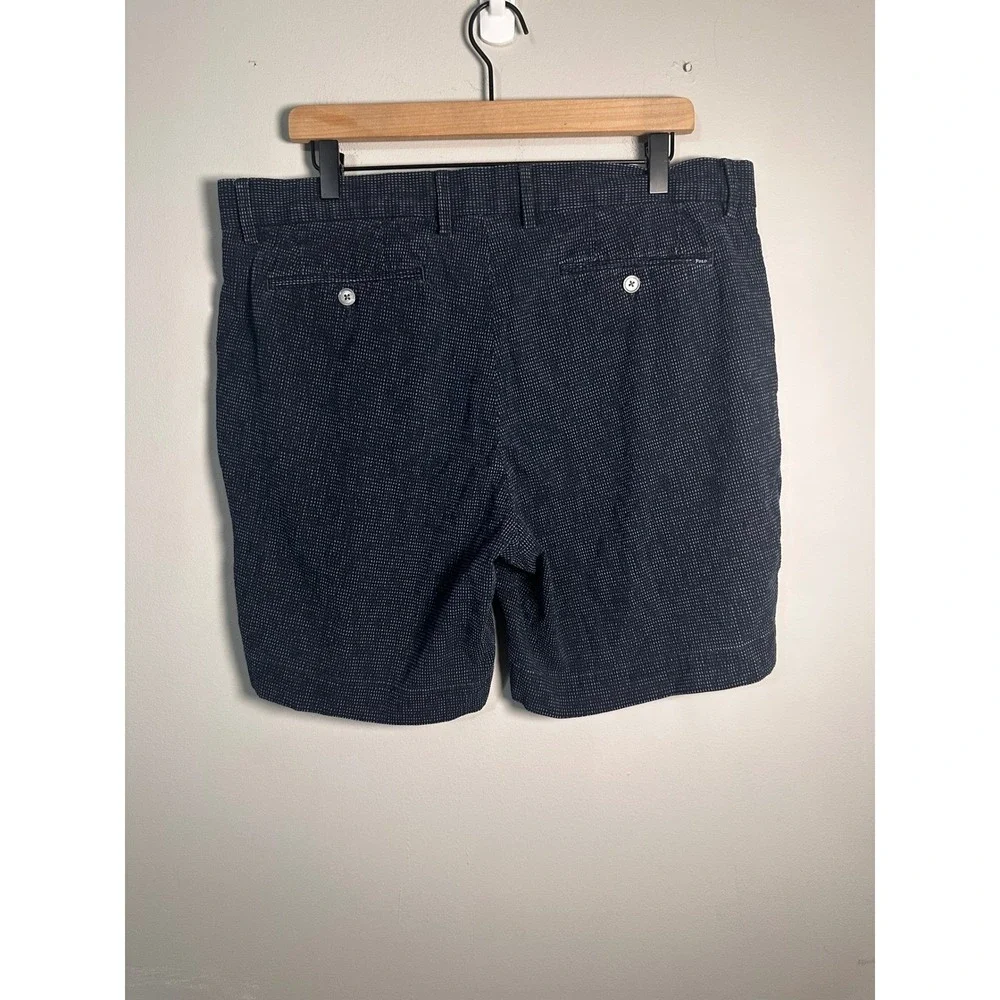 Polo Ralph Lauren Mens Navy Blue Micro Check Stretch Straight Fit Shorts Size 36